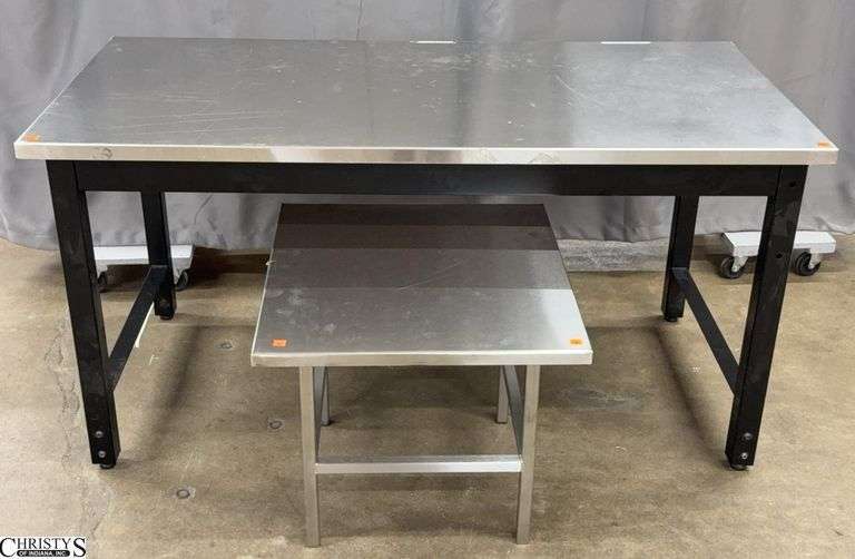 Production Basics Stainless Steel Top Work Table and Small Table/Stand - 60" x 30" x 30" of work table image