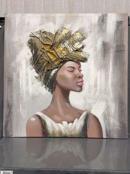 Large Neutral Tone Decorator Mixed Media Portrait 39x39" image