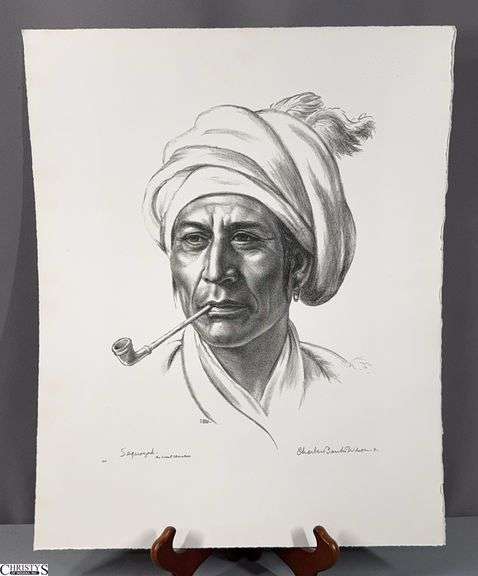 "Sequoyah The Great Cherokee" Signed Charles Banks Wilson Lithograph - Unframed - 16" x 20" of paper image