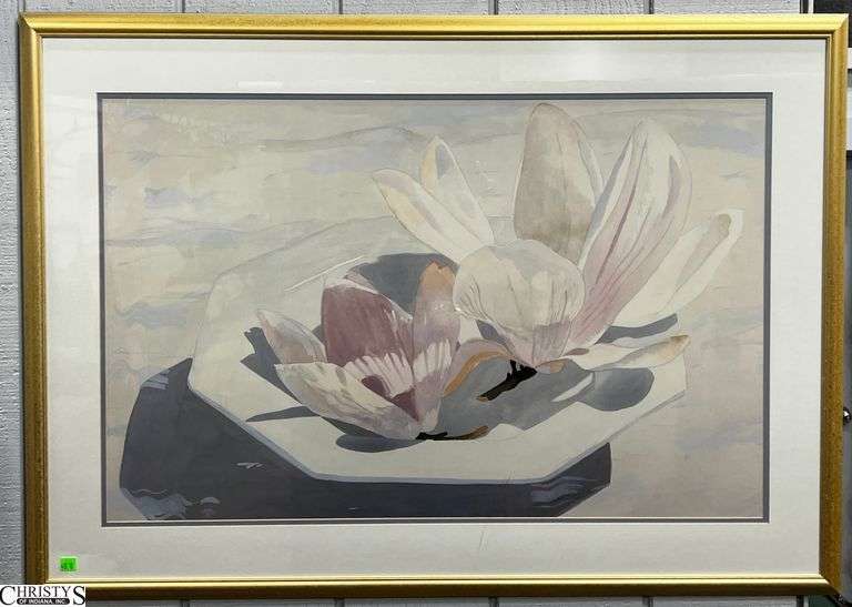 Framed Magnolia Motif Watercolor - 42" x 30" of frame image