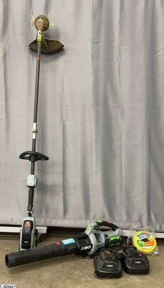 EGO Cordless Trimmer and Blower - 2 Batteries, 2 Chargers - Shows some wear - 71" of trimmer
