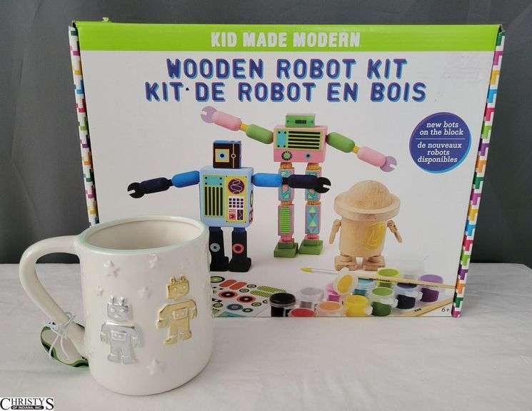 Paintable Wooden Robot Kit and Robot Mug image