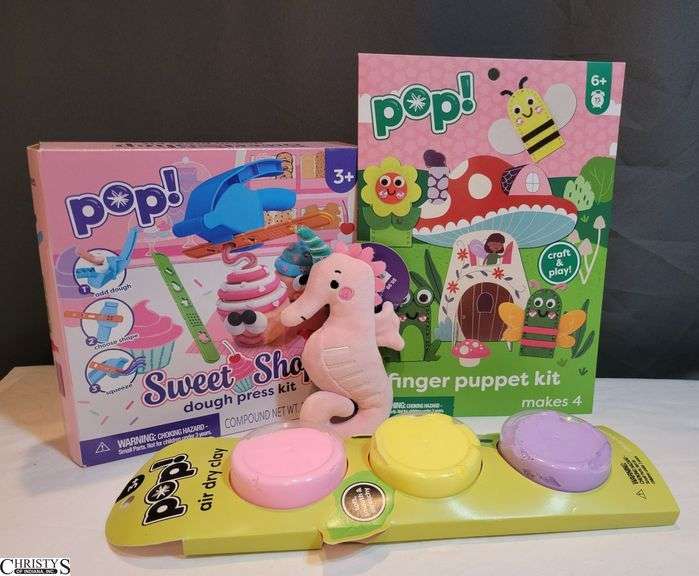 Pop! Set:  Air Dry Clay, Mini Plush Unicorn Seahorse, Sweetshop Playdough Set, Finger Puppet Kit image