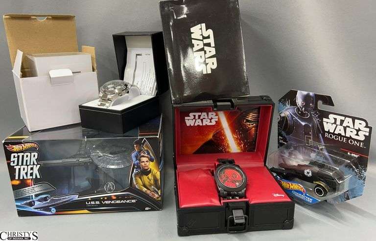 Star Trek Collectors Watch, USS Vengence Hotwheels, Star Wars Darth Vader Watch, Hotwheels K-250 image