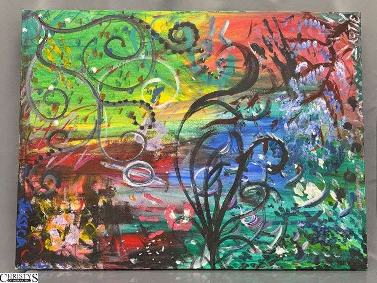 Abstract Dual Painting on Canvas Signed By The Artists 40x30" image