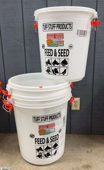 4 Total, 3 Larger Feed and Seed 17 Gallon Tuff Stuff Buckets image