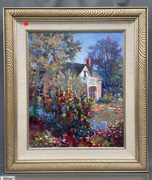 Framed Impasto Impressionist Painting of Cottage, See Photo For Signature, Frame Measures 28x32" image