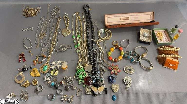 Ladies Vintage Costume Jewelry - Brooches, Watch Straps, Necklaces, Mini Perfumes