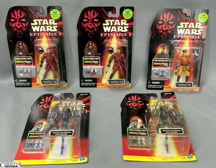 1999 Hasbro Star Wars Episode 1Action Figures. 2 Destroyer Droids, 3 Naboo Royal Guards image