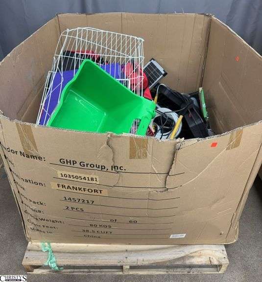 Gaylord With Parts, Store Returns Empty Tool Bags, Hook Over Feeder, Rat and Mouse Feed, Tool Box Trays, Solar Items, Hoses, Must Take All image