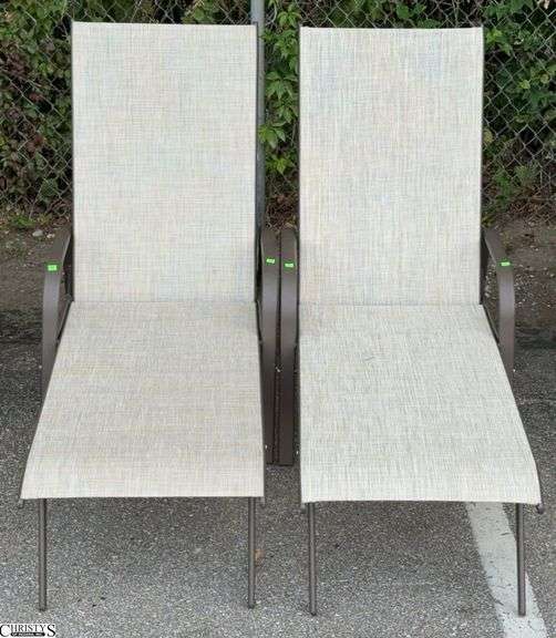 2 Adjustable Patio Outdoor Loungers - 24" W x 66" L x 40" as sits, some scuffing/wear from use image