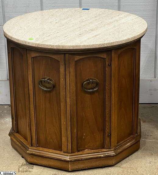 Vintage Stone Top Round Side Table - 25" x 22" image