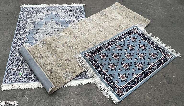 3 Patterned Area Rugs - 48" x 65" of largest - some wear image