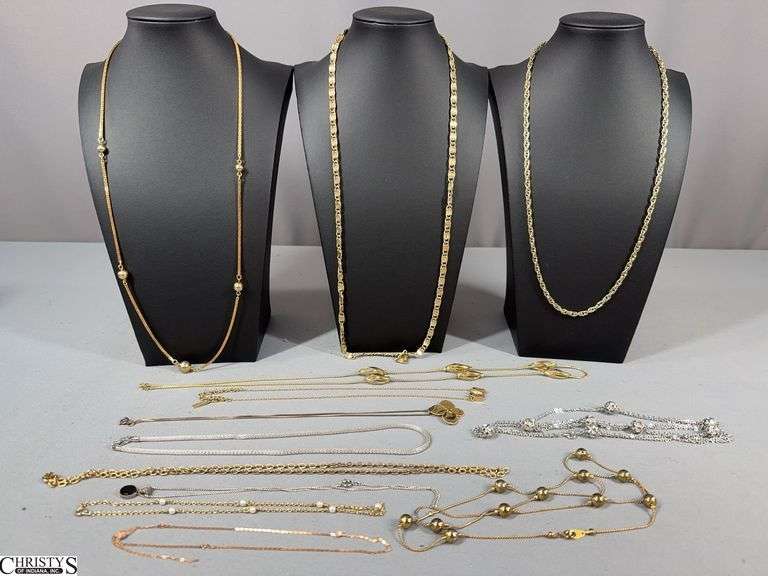 13 Necklaces / Chains.  1 Marked Napier, 2 Marked 925, 1 Rose Gold Color Chain Appears Broken image