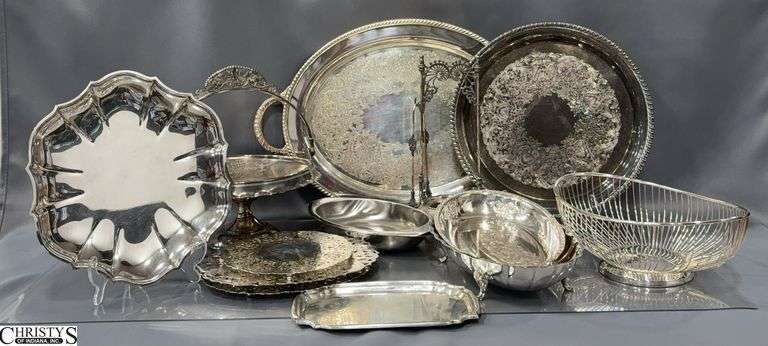 Assorted Silverplate Serveware Pieces - 21" of largest image