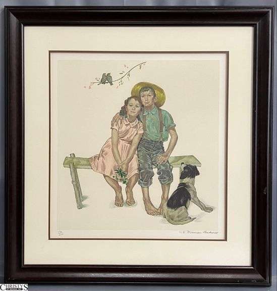"Spring Love" Norman Rockwell Lithograph - 172 of 200 - 33" x 34" of frame