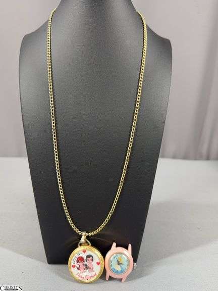 Vintage love is... Flying Allegheny Gold Tone Watch Necklace and a Snow White Watch Face image