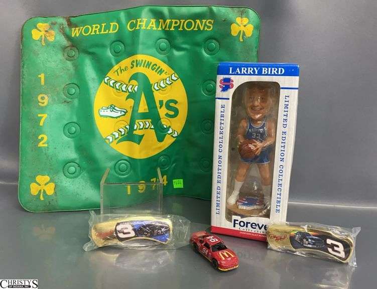 2 Dale Earnhardt Pocket Knives, Larry Bird Bobblehead, Misc - 9" of Bobblehead