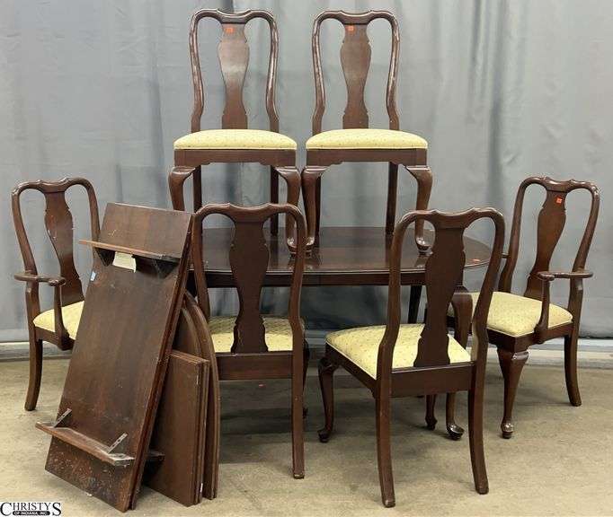 Ethan Allen Dining Table and 6 Chairs - 2 Leaves - 60" x 40" x 29" of table - 18" of each leaf image