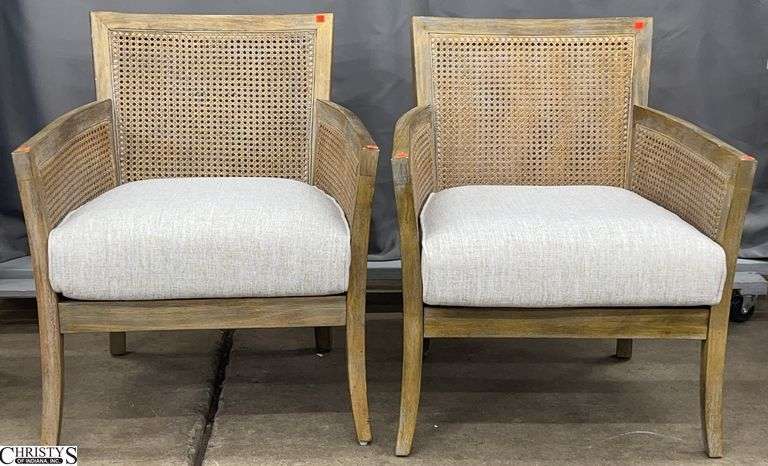2 Madison Park Diedra Accent Chairs - 28" x 24" x 33" - 18" seat of each - some wear to cane image