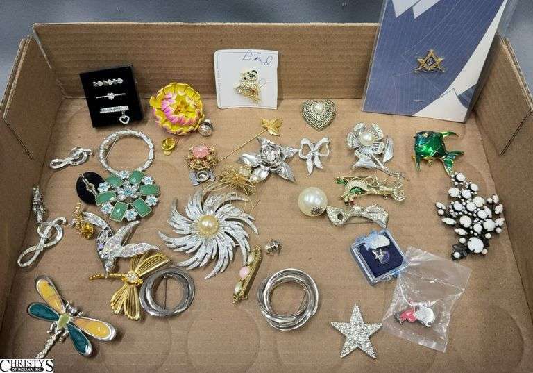 36 Pins.  Includes 2 Masonic Pins, Birds, Dragon Flies, a Fish, Flowers and More.