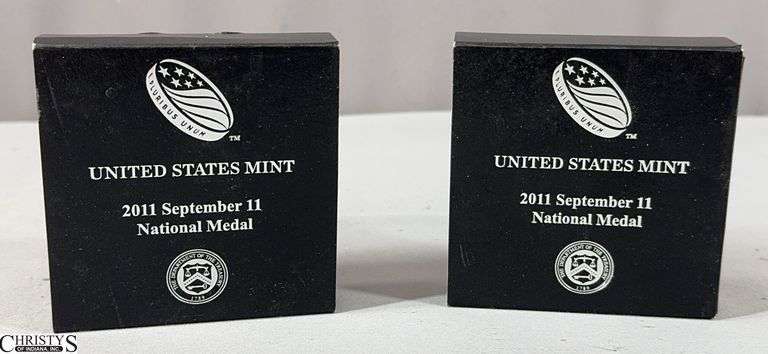 2 United States Mint 2011 September 11 National Medals in Boxes with Black Velvet Display Boxes. image