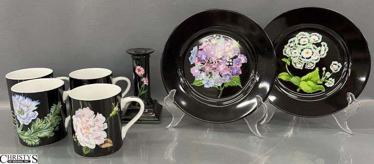 Tiffany & Co Mrs. Delany's Flowers by Sybil Connolly - 4 Coffee Mugs, 2 Plates, 1 Candlestick - 8" D of plate image