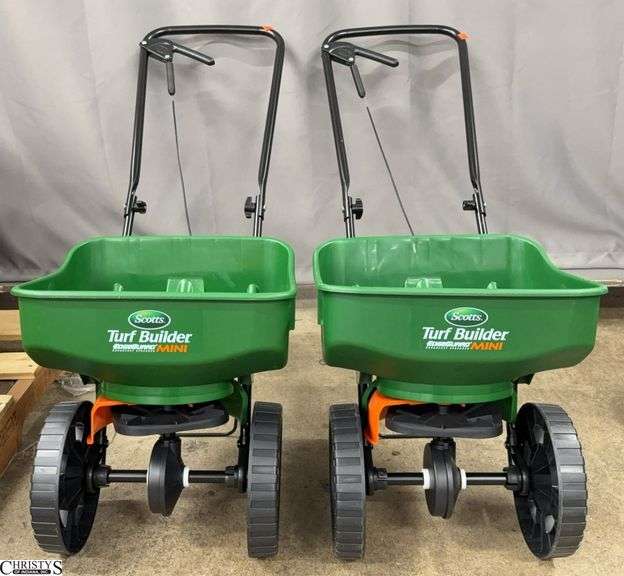 2 Walk Behind Turf Builder Seed Spreaders, Store Returns Shelf Pulls image