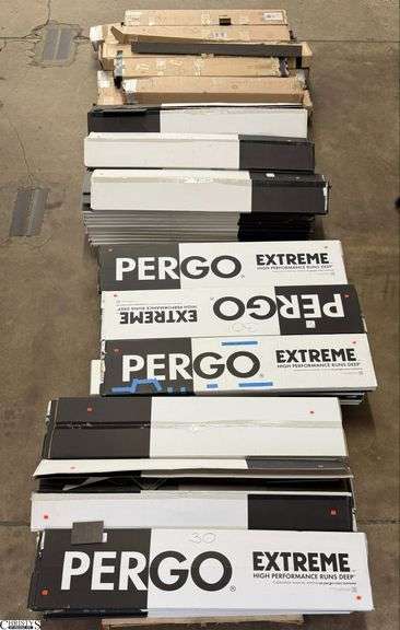 4 Skids Pergo Lamanite Flooring - Approx 90 Boxes plus stair pieces and treads - Some boxes opened image