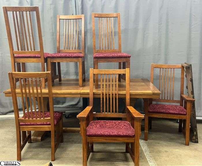 Mission Style Dining Chair and Table, 1 Leaf  - 78" x 42" x 29" of dining table - 18" of leaf image