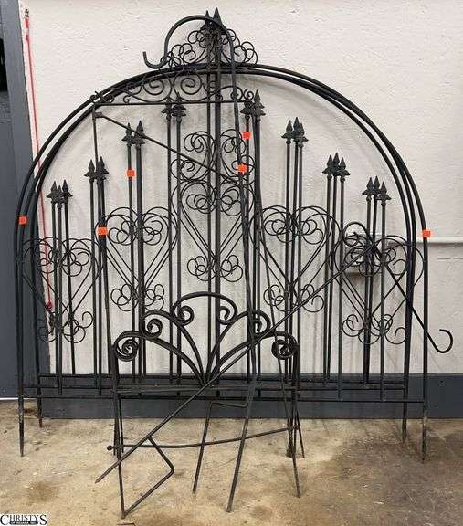 Metal Garden Decor Pieces - 3 Gate Panels, Small Fence Edge, Flag/Plant Holders - 42" x 45" of each panel image