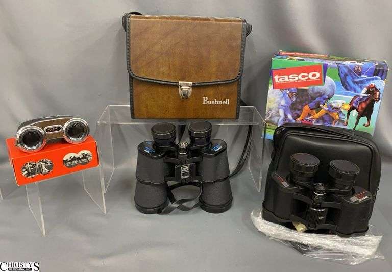 3 Pairs of Sprots Glasses Binoculars. Bushnell, Tasco, image