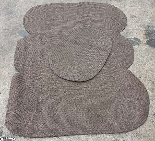 4 Brown Tone Braided Throw Rugs - 48" x 24" of largest - some wear image