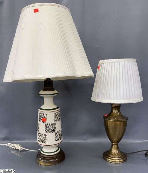 2 Table Lamps - Brass Tone and Ceramic - 29" of tallest image