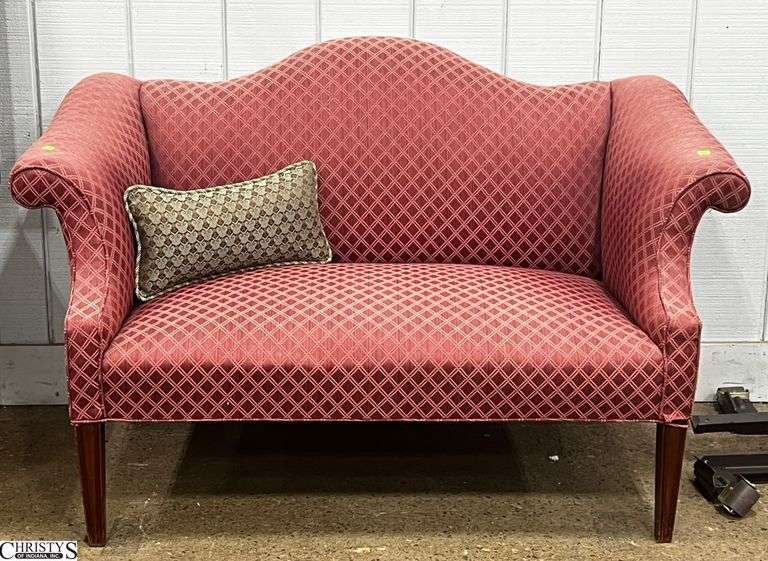 Queen Anne Style Upholstered Settee - 54" x 30" x 33" - 16" seat - appears to have sun fading image