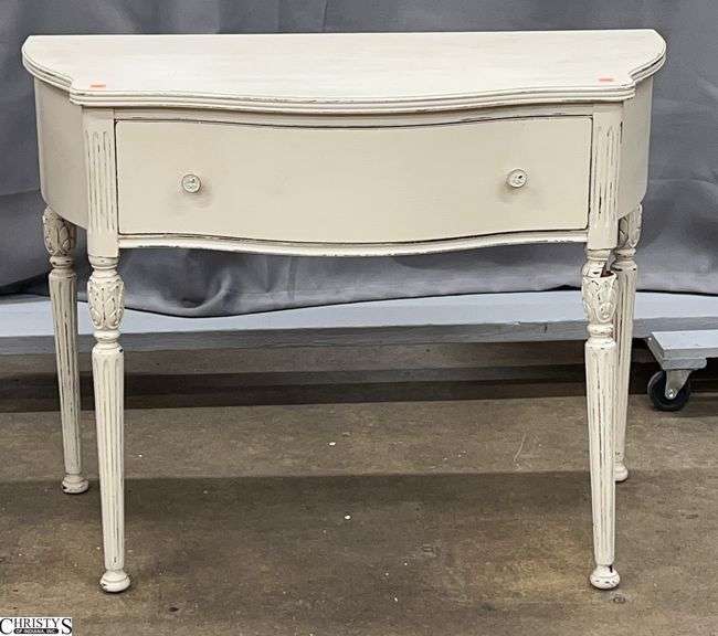 Painted Single Drawer Console Table - 18" x 36" x 28" - front right leg trim damaged image