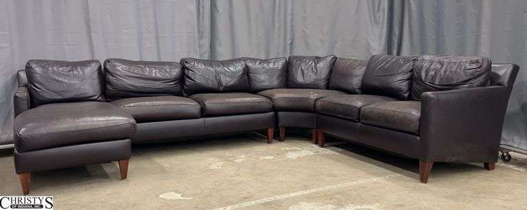 Craftsman Leather by Stickley Sectional Sofa - 4pcs - 96" x 132" corner to corner x 60" D x 31" T - 18" seat - some finish/edge wear image