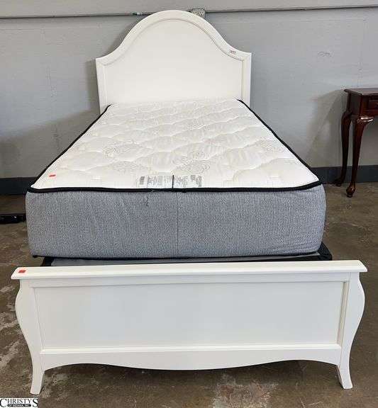 White Contemporary Model Home Twin Bed Frame with Mattress and Boxspring - 43" x 52" of headboard image