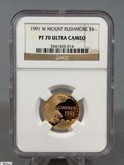 1991 W Mount Rushmore $5 Gold Coin PF 70 Ultra Cameo by NGC image