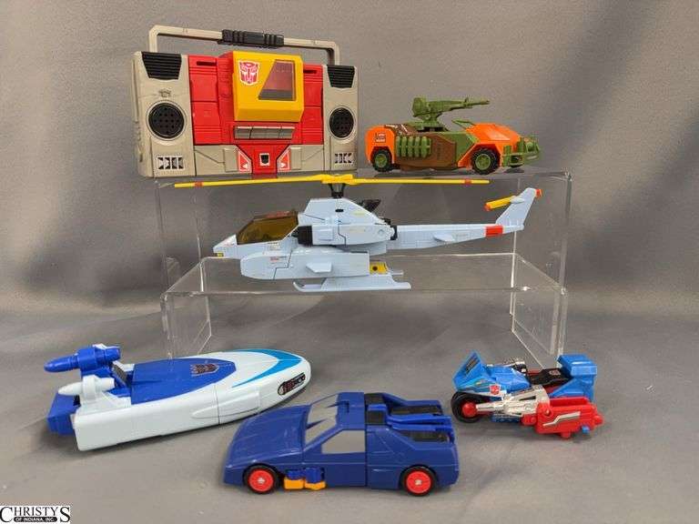 Vintage Transformers, Blaster, Triggerbot Override, Counter-punch, Scourge, Whirl, Roadbuster, and Blaster, Some With Booklets and Weapons See Last Photo image