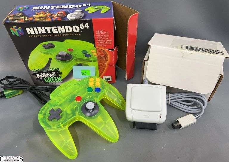 Nintendo 64 N64 Extreme Green Controller with Box and Accessories image