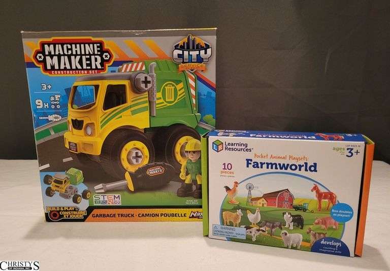 Machine Maker Garbage Truck and Farm Animals Pocket Playset image