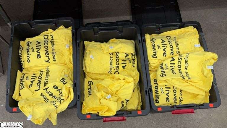 3 Heavy Duty Storage Totes with Assorted T - Shirts - Size M, L, XL image