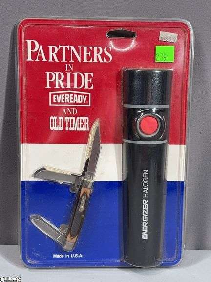 Schrade Old Timer Pocket Knife and Eveready Flashlight in Package "Partners in Pride Eveready and Old Timer image