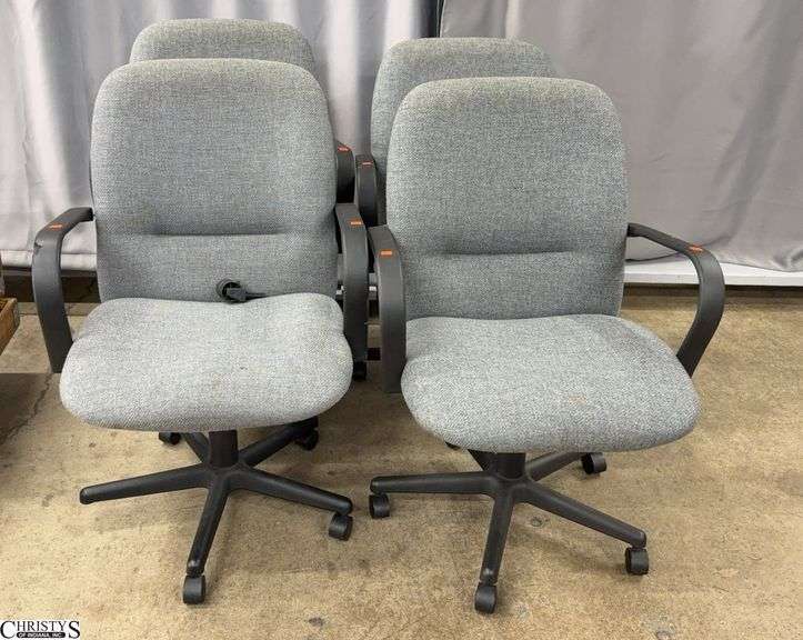 4 Rolling Office Chairs - Shows wear/staining - 25" x 38" - 19" seat of each image