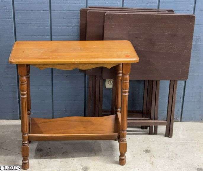 4 TV Trays and Small Side Table - 24" x 11" x 24" of side table image