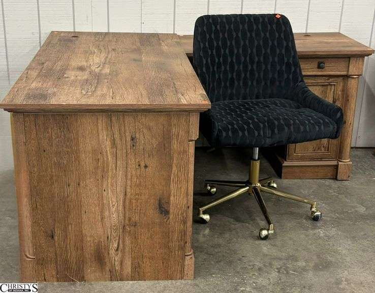 Pressed Board Corner Desk, and Black Office Chair image