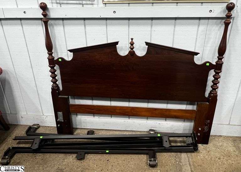 Queen Anne Style Full/Queen Headboard and Metal Frame - Center finial is damaged - 64" x 53" of headboard image