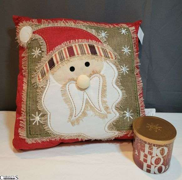 Santa Pillow and Ho Ho Ho Candle