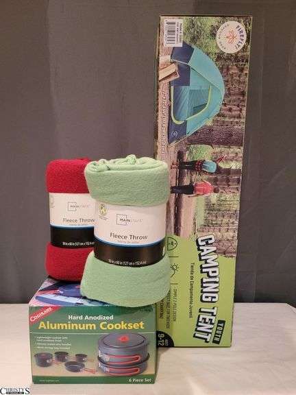 Tent, 2 Fleece Throws, & Aluminum Cookset image